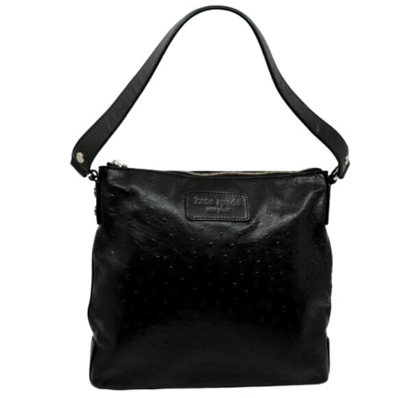 KATE SPADE~BLACK LEATHER OSTRICH EMBOSSED ZIP TOP SHOULDER BAG LIKE NEW - Picture 3 of 6